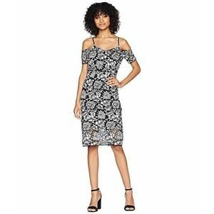 Romeo & Juliet Couture Black White Lace Off Shoulder Sheath Dress S NEW